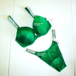 34D/M Victoria Secret Swim Shine Strap Push-up Top Bikini Set Brazilian Bottom